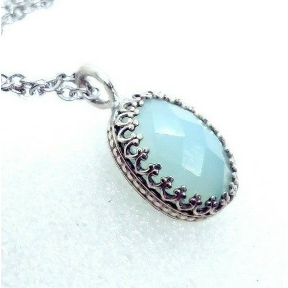 Sterling silver Chalcedony Crystal Necklace Handmade gothic .925